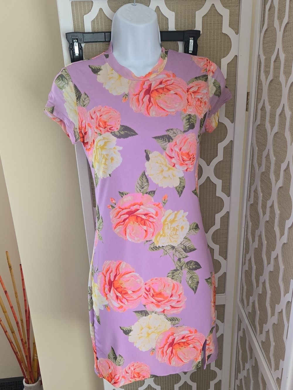 AFRM Lilac Floral Short Sleeve Mini Dress